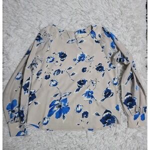 Melloday Womens Blouse Long Puff‎ Sleeve Royal Blue Floral Size Small Workwear